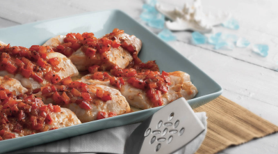 ЗАПЕЧЕННАЯ КАМЕННАЯ РЫБА С ПОМИДОРАМИ КАДЖУН